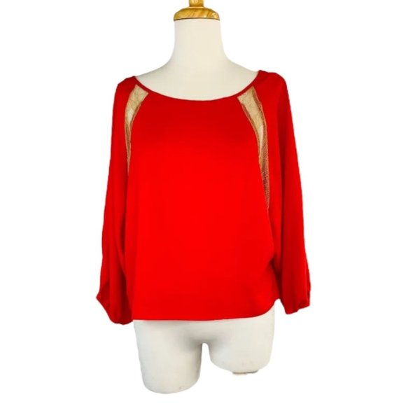 MM Couture Chiffon Shirt by Miss Me Lace Boho HippieTop Dolman Sleeves Sz M NWOT - Picture 4 of 12